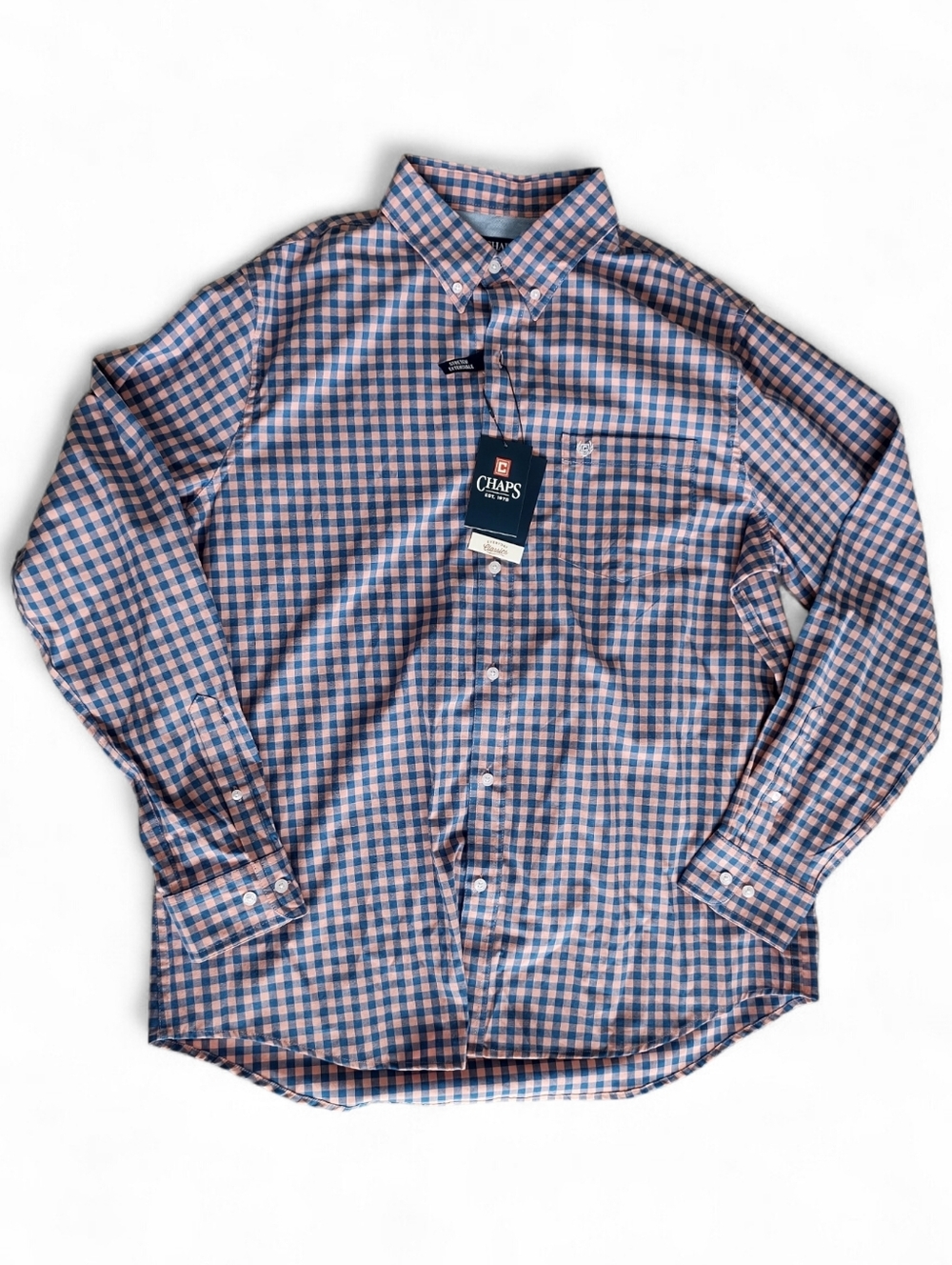 NEW Chaps Men's Pink & Blue Plaid Button-Down Shirt Size XL